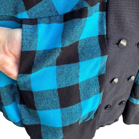 Face To Face Vintage Black Buffalo Plaid Batwing Double Breasted Cardigan Jacket - Picture 6 of 10